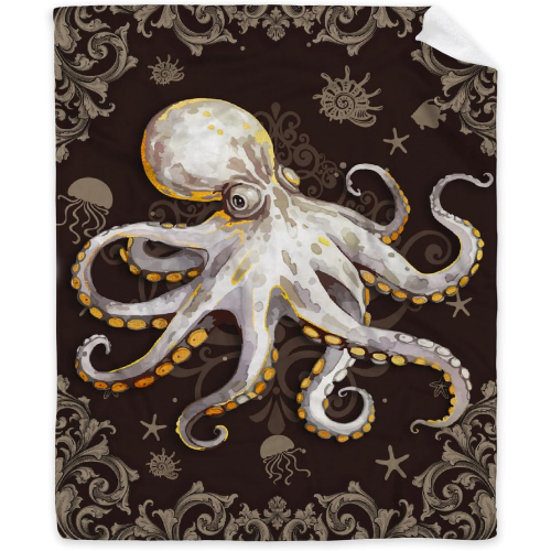 Флисовый плед с осьминогом — лёгкий и тёплый плед с принтом, из микрофланели, мягкий и компактный, подарок для детей и взрослых