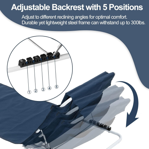 Складной пляжный шезлонг с регулируемой спинкой и карманом