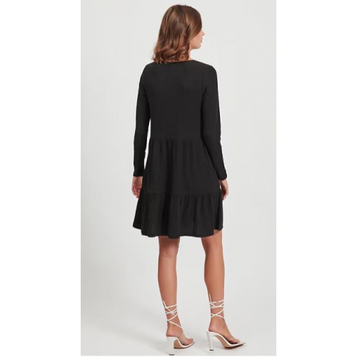 Черное мини-платье-смок с многослойной юбкой 