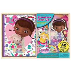 Книга-история Doc McStuffins с магнитной деревянной куклой для переодевания