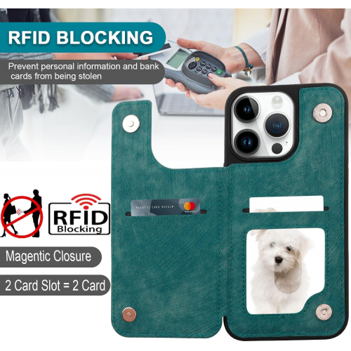 Чехол-книжка PYTWOPY для iPhone 15 Pro Max из веганской кожи с держателем карт, подставкой и магнитным креплением, защита с RFID-блокировкой и магнитной застёжкой