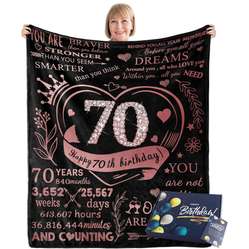 Плед на 70-летие для женщин — подарочный мягкий плед 120 × 100 см в подарочной коробке, тёплый и памятный подарок к юбилею