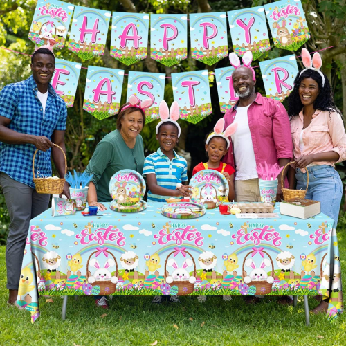 Комплект праздничной посуды для Пасхи с изображением зайцев и яиц