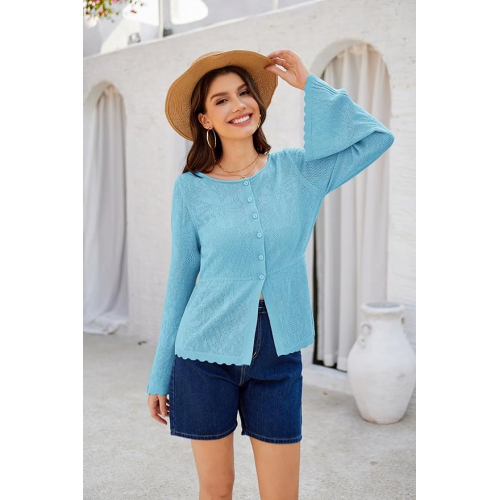 Женский вязаный джемпер с ажурной текстурой и рукавами-клеш