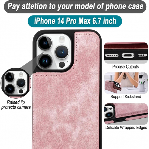 Чехол-книжка для iPhone 15 Pro Max из веган-кожи с отделением для карт, магнитной застёжкой и плотной пленкой (розовый)