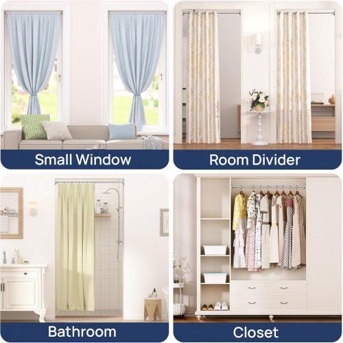 Регулируемые стержни для штор 2,5 м — нержавеющая сталь, без сверления, для окон, ванной, гардероба и зонирования комнаты.