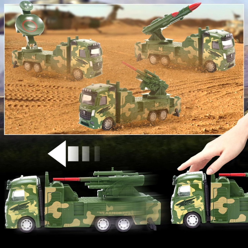 Набор из 3 металлических военных машин: пусковая установка, радиолокационная машина и зенитная установка, инерционные, с подвижными частями, для мальчиков от 3 лет