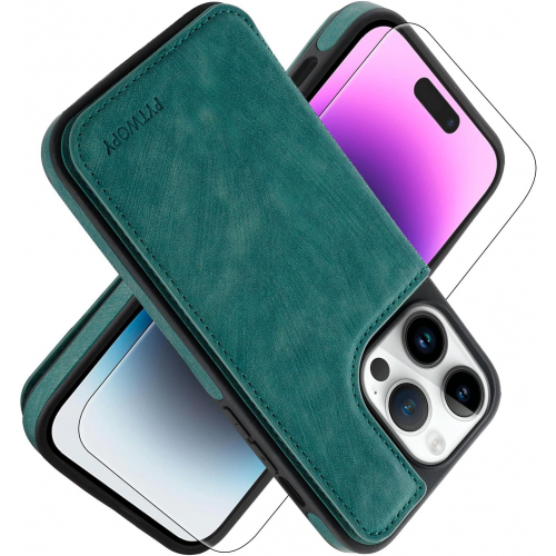 Чехол-книжка PYTWOPY для iPhone 15 Pro Max из веганской кожи с держателем карт, подставкой и магнитным креплением, защита с RFID-блокировкой и магнитной застёжкой