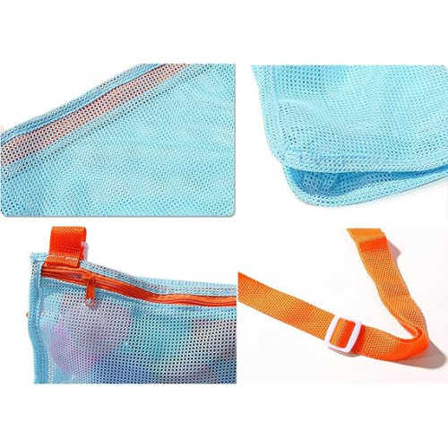 Сетчатая пляжная сумка с регулируемыми лямками — складная, лёгкая и быстросохнущая, универсальный аксессуар для отдыха (голубая)