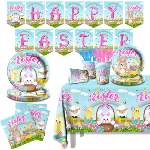 Комплект праздничной посуды для Пасхи с изображением зайцев и яиц