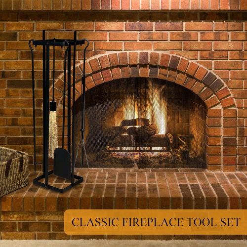 Набор каминных аксессуаров из кованого железа с щёткой из натуральной кукурузной соломы — 5 предметов