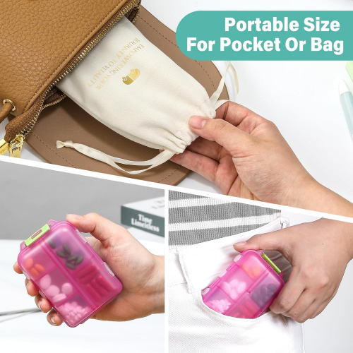 Элегантный органайзер для таблеток с сумочкой и метками — 10 ячеек, компактный и надежный