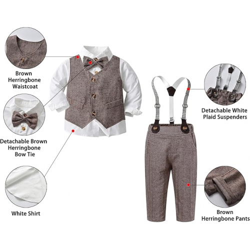 Нарядный комплект для мальчика: рубашка с бабочкой и брюки с подтяжками