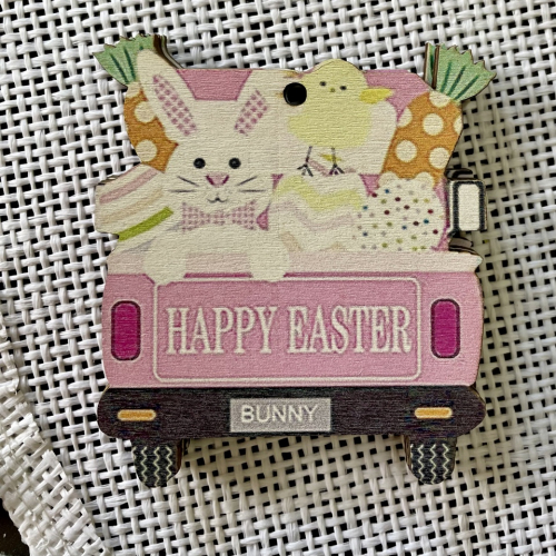 Деревянный пасхальный декор, зайцы в машине