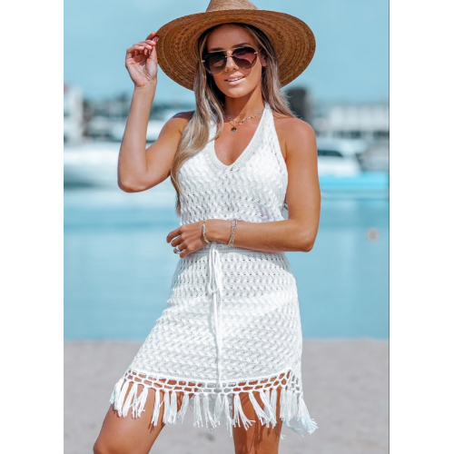 Мини-платье с кисточками, связанное крючком