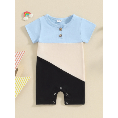 Летний боди-комбинезон для малышей PaerPade — контрастные пуговицы, короткий рукав, унисекс (12-18 мес.)