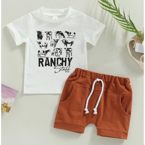 Летний комплект для мальчика — футболка с принтом “Little Dude” и шорты с эластичным поясом (размер 80)