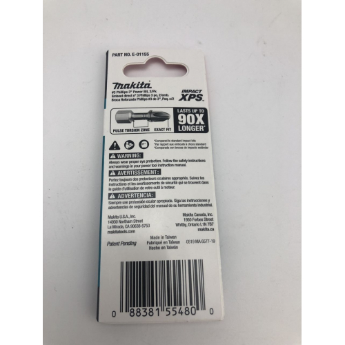 Makita E-01155 Impact XPS #3 Phillips Power Bit, 3 дюйма, 2 шт./уп.