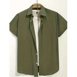 Стильная мужская рубашка с коротким рукавом в оливковом цвете