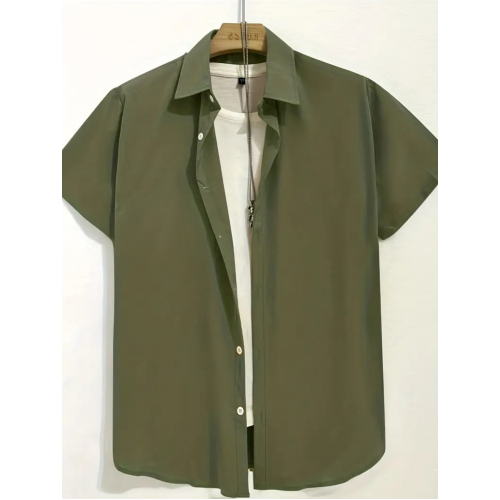 Стильная мужская рубашка с коротким рукавом в оливковом цвете