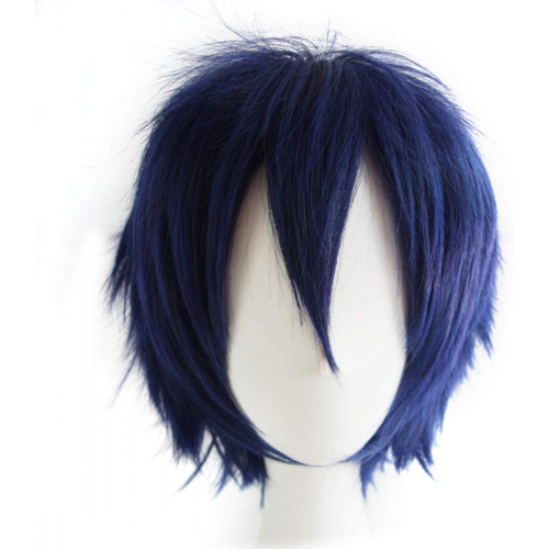 Синтетический короткий прямой синий пушистый парик с полной головой