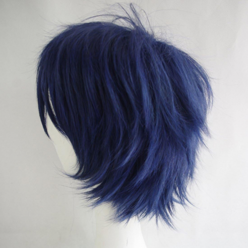 Синтетический короткий прямой синий пушистый парик с полной головой