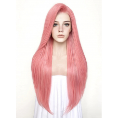 Пастельно-розовый прямой синтетический парик