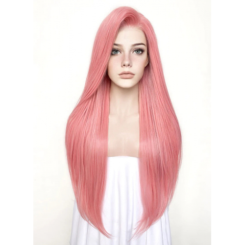 Пастельно-розовый прямой синтетический парик