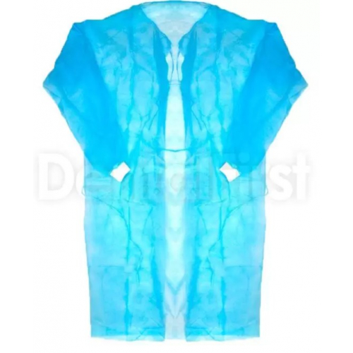 Одноразовый изолирующий халат с трикотажными хлопковыми манжетами (голубой) 