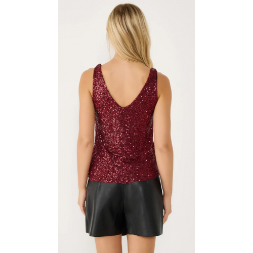 Бордовая блузка с V-образным вырезом и пайетками