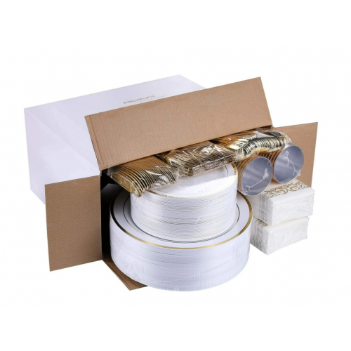 Одноразовый набор посуды на 40 персон, пластиковая сервировка с эффектом фарфора