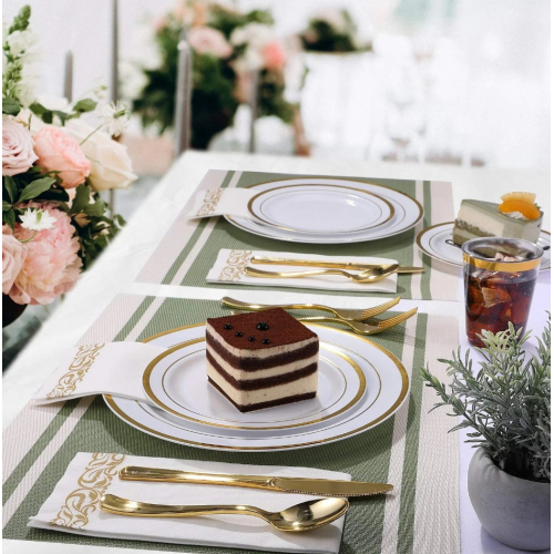 Одноразовый набор посуды на 40 персон, пластиковая сервировка с эффектом фарфора