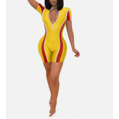 Женский комбинезон с коротким рукавом и V-образным вырезом