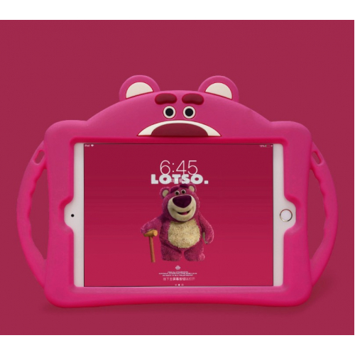 Силиконовый чехол «Розовый мишка» для iPad 10 (10.9″) с лямкой и защитным стеклом — детский защитный 3D чехол