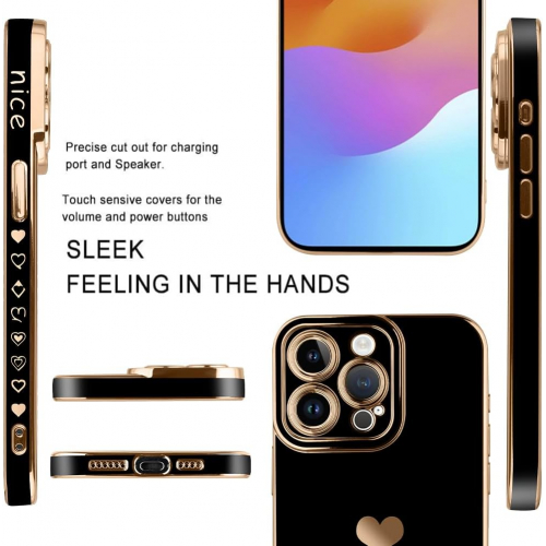 Чехол для iPhone 15 Pro  Max с узором в виде сердца, защитный мягкий TPU-чехол для женщин и девушек с полным покрытием камеры, чёрный