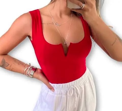 Женское боди из полиэстера с V-образным вырезом 