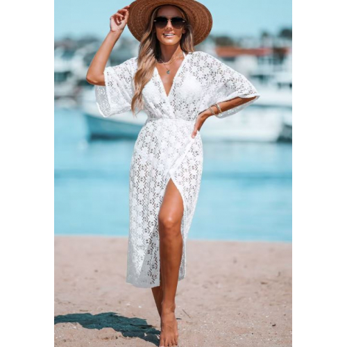 Цветочный кружевной прозрачный парео-платье — элегантное и женственное решение для завершения образа на пляже.