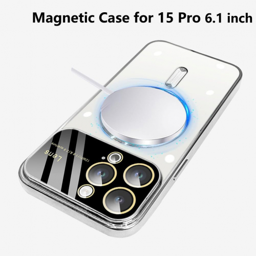 Прозрачный магнитный чехол для iPhone 15 Pro с поддержкой MagSafe и защитой камеры