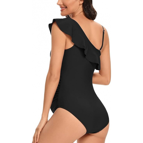 Стильный слитный купальник Tempotrek для беременных с одним плечом, рюшами и асимметричным кроем — комфорт и элегантность для будущих мам.