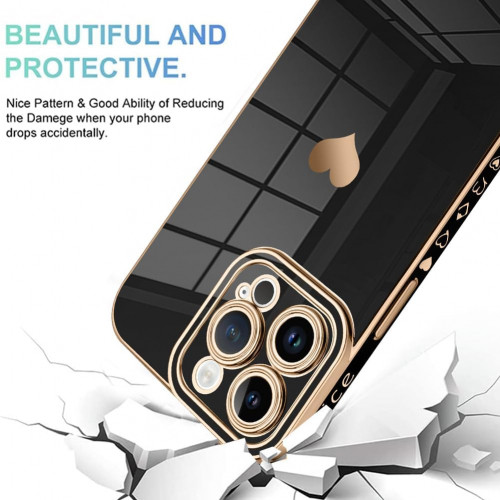 Чехол для iPhone 15 Pro  Max с узором в виде сердца, защитный мягкий TPU-чехол для женщин и девушек с полным покрытием камеры, чёрный