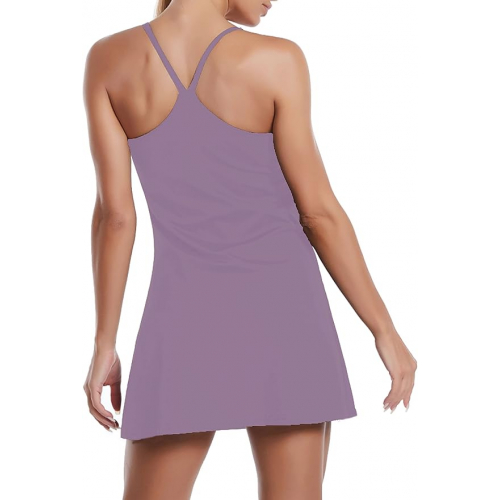 Женское спортивное платье без рукавов со встроенным бюстгальтером и шортами