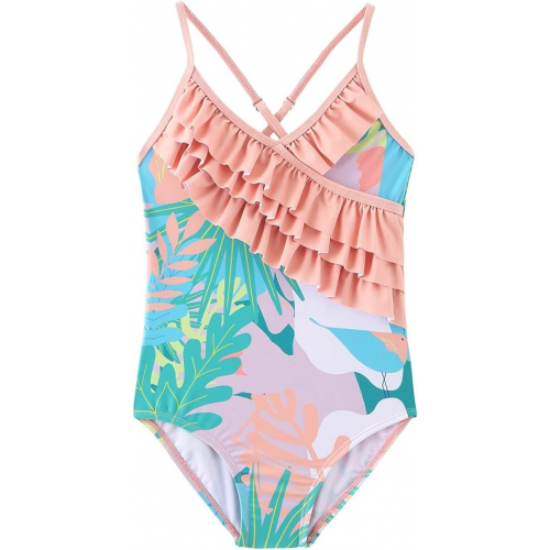 Детский слитный купальник для девочек с защитой от солнца и тропическим принтом