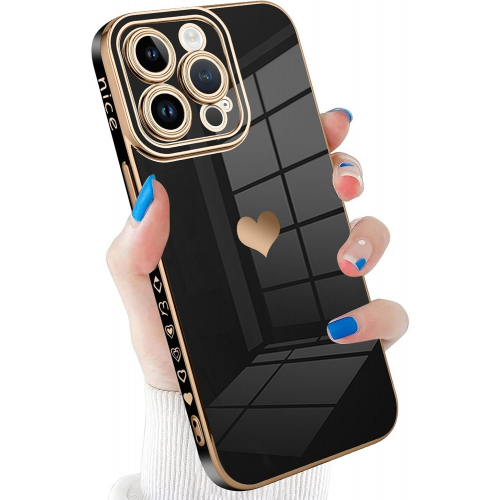 Чехол для iPhone 15 Pro  Max с узором в виде сердца, защитный мягкий TPU-чехол для женщин и девушек с полным покрытием камеры, чёрный