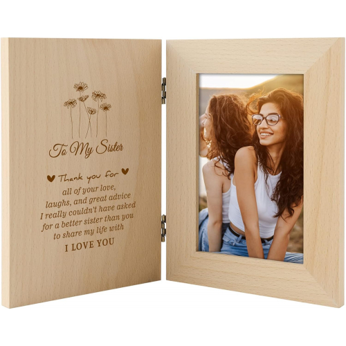 Деревянная фоторамка с благодарственной надписью — подарок для сестры