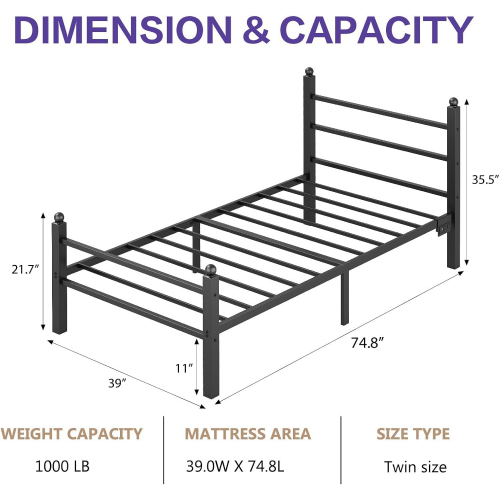 Кровать с высоким изголовьем и металлическим каркасом, 90 х 190