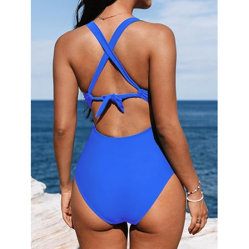 Элегантный слитный купальник CUPSHE для женщин с глубоким V-образным вырезом, моделирующий живот, с перекрещенными бретелями и застежкой на спине — стильное и стройнящее решение для пляжа.