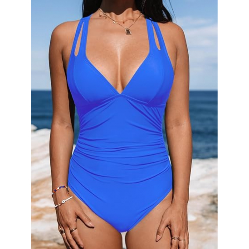 Элегантный слитный купальник CUPSHE для женщин с глубоким V-образным вырезом, моделирующий живот, с перекрещенными бретелями и застежкой на спине — стильное и стройнящее решение для пляжа.