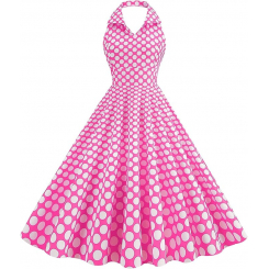 Ретро-платье в горошек с открытыми плечами и силуэтом клёш