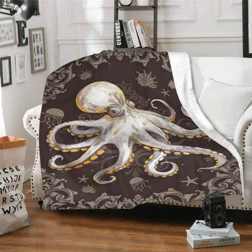 Флисовый плед с осьминогом — лёгкий и тёплый плед с принтом, из микрофланели, мягкий и компактный, подарок для детей и взрослых