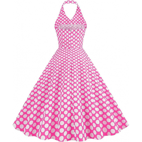 Ретро-платье в горошек с открытыми плечами и силуэтом клёш